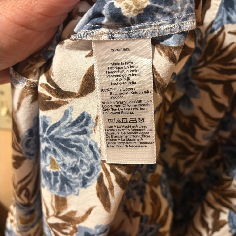 Madewell cutout cream, brown, & blue midi dress - Picture 8 of 9